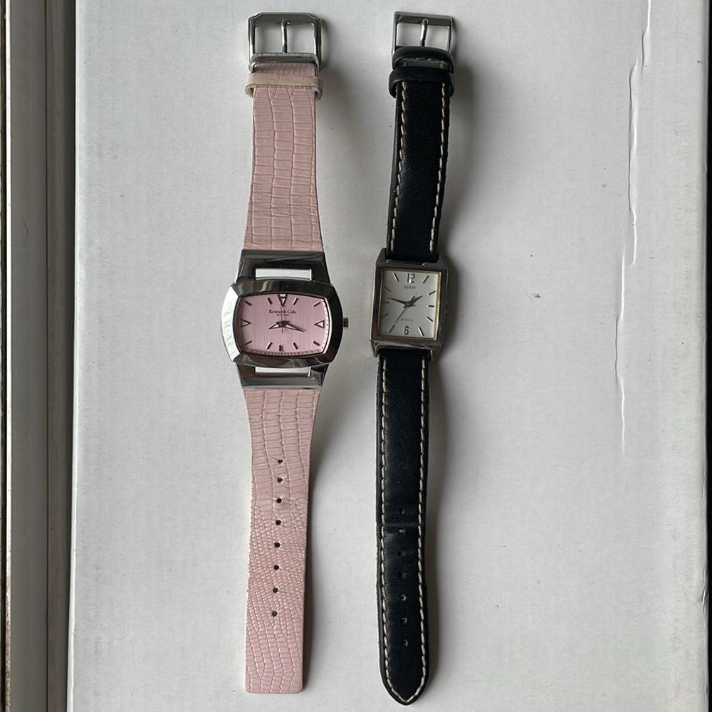 Bundle of 2 Leather Watches - Light Pink Kenneth Cole New York & Black Guess